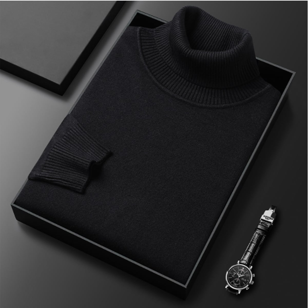 pull homme col roulé coupe ajustée en noir