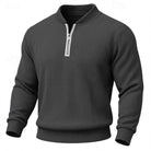 pull homme col zippé côtelé en gris foncé