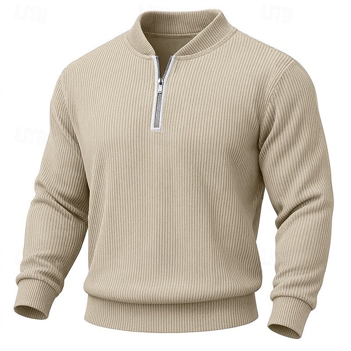 pull homme col zippé côtelé en abricot