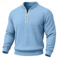 pull homme col zippé côtelé en bleu clair