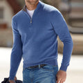 pull homme col zippé coupe ajustée en bleu