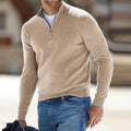 pull homme col zippé coupe ajustée en beige