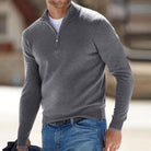 pull homme col zippé coupe ajustée en gris