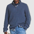pull homme col zippé coupe droite en bleu