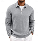pull homme col zippé coupe régulière confort doux en gris clair
