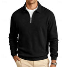 pull homme col zippé coupe régulière confort doux en noir