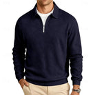 pull homme col zippé coupe régulière confort doux en bleu marine
