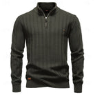pull homme col zippé coupe régulière texturé en vert militaire