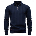 pull homme col zippé coupe régulière texturé en bleu marine foncé