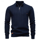pull homme col zippé coupe régulière texturé en bleu marine foncé