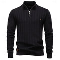 pull homme col zippé coupe régulière texturé en noir