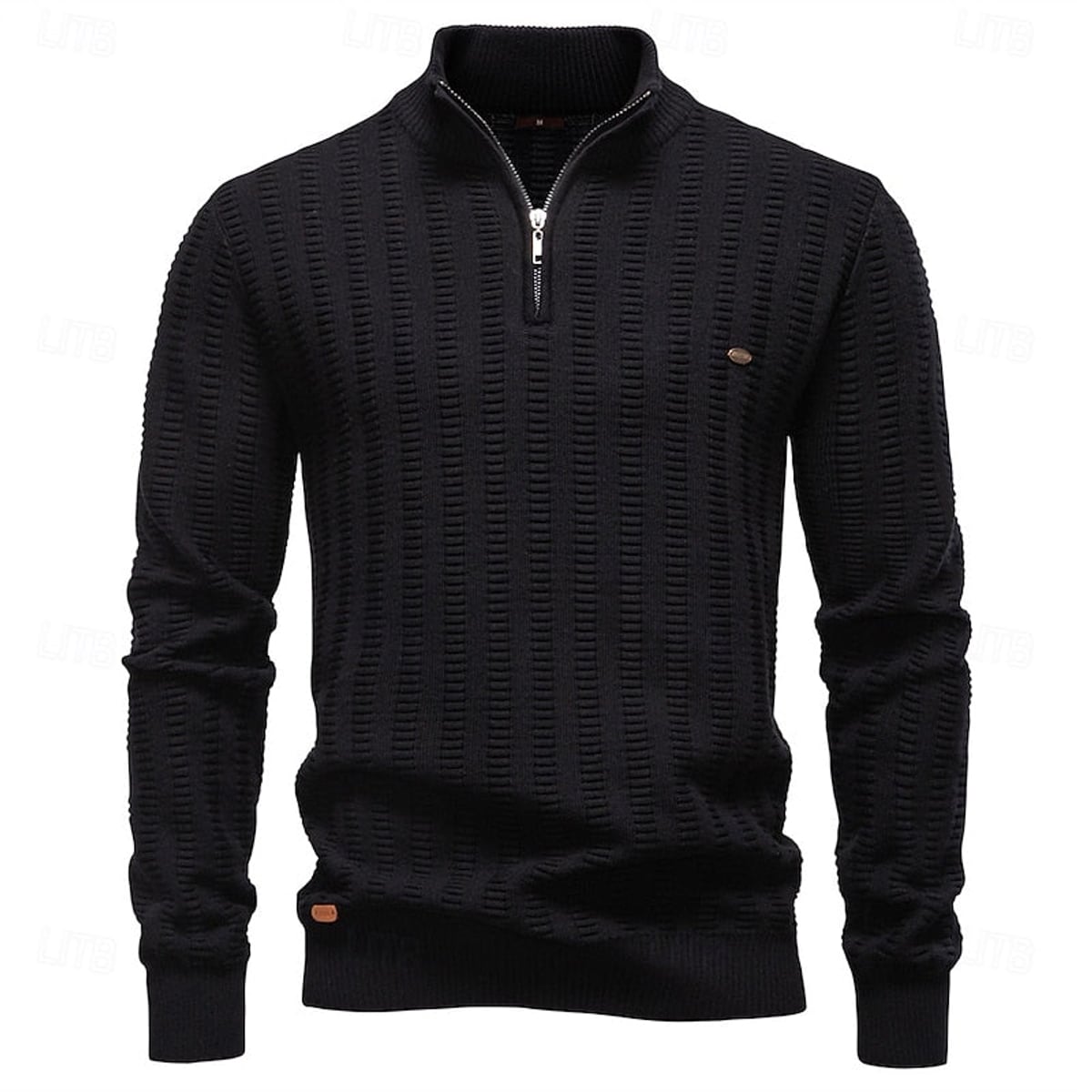 pull homme col zippé coupe régulière texturé en noir