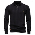 pull homme col zippé coupe régulière texturé en noir