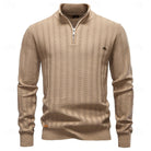 pull homme col zippé coupe régulière texturé en kaki
