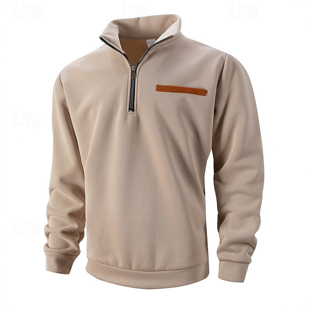pull homme col zippé coupe relax matière douce en kaki
