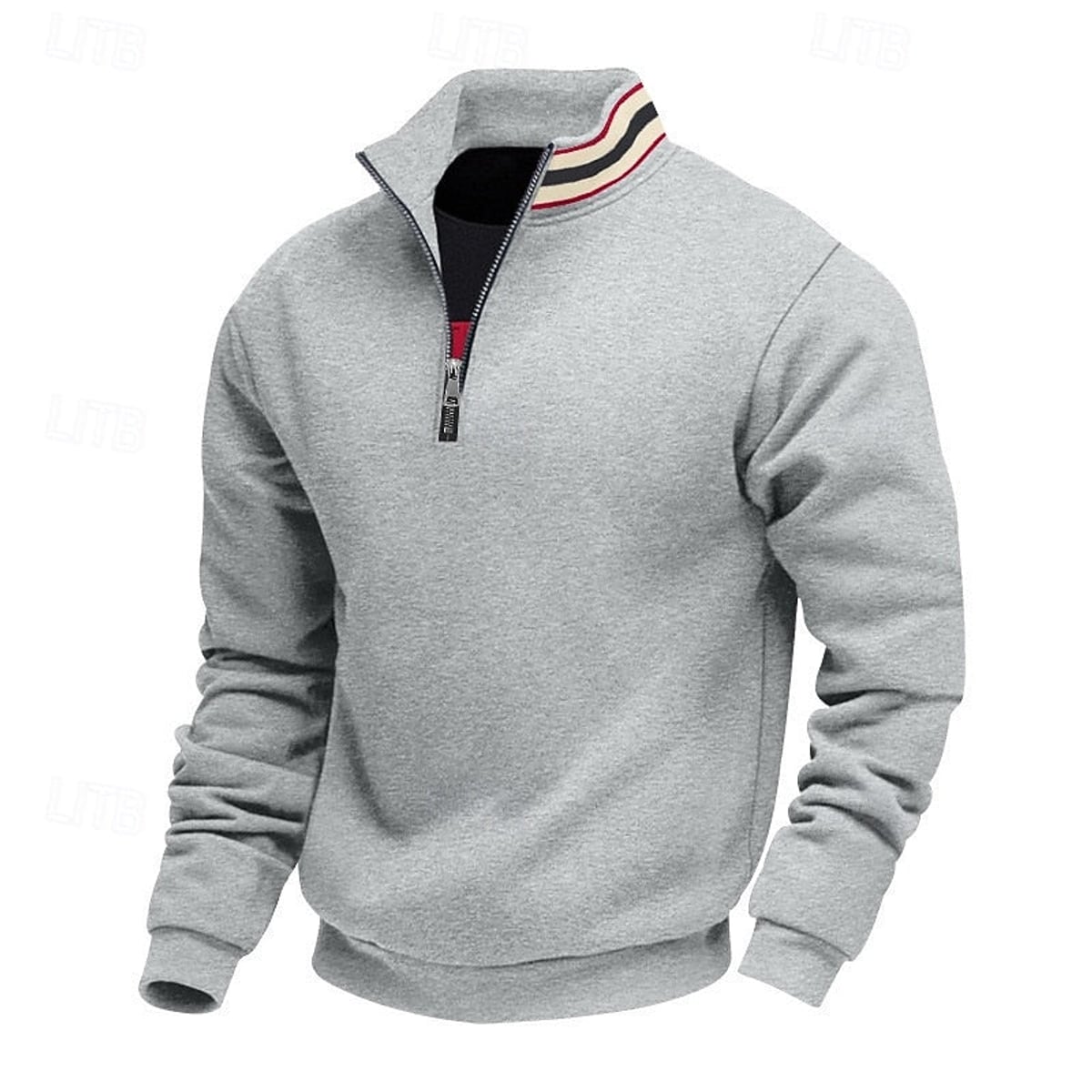 pull homme col zippé coupe relaxée multicolore en gris clair