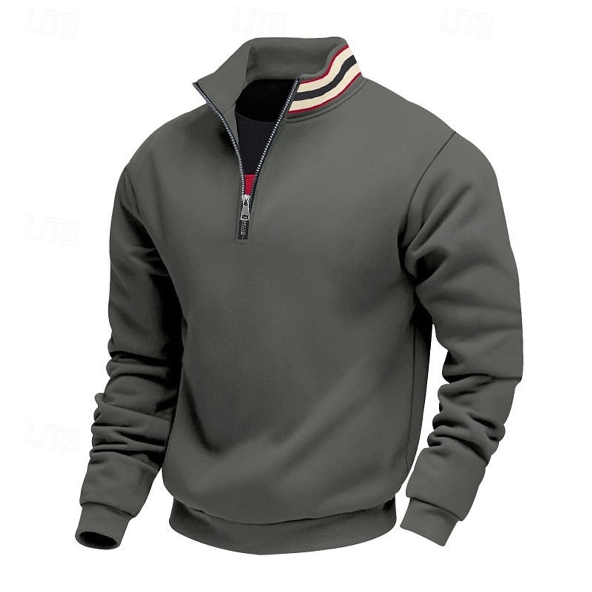pull homme col zippé coupe relaxée multicolore en gris foncé