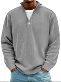 pull homme col zippé mi-hauteur coupe ample structuré en gris