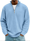 pull homme col zippé mi-hauteur coupe ample structuré en bleu