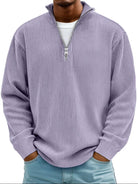 pull homme col zippé mi-hauteur coupe ample structuré en violet