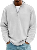 pull homme col zippé mi-hauteur coupe ample structuré en blanc