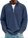 pull homme col zippé mi-hauteur coupe ample structuré en bleu marine
