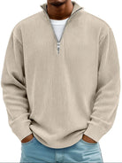 pull homme col zippé mi-hauteur coupe ample structuré en kaki