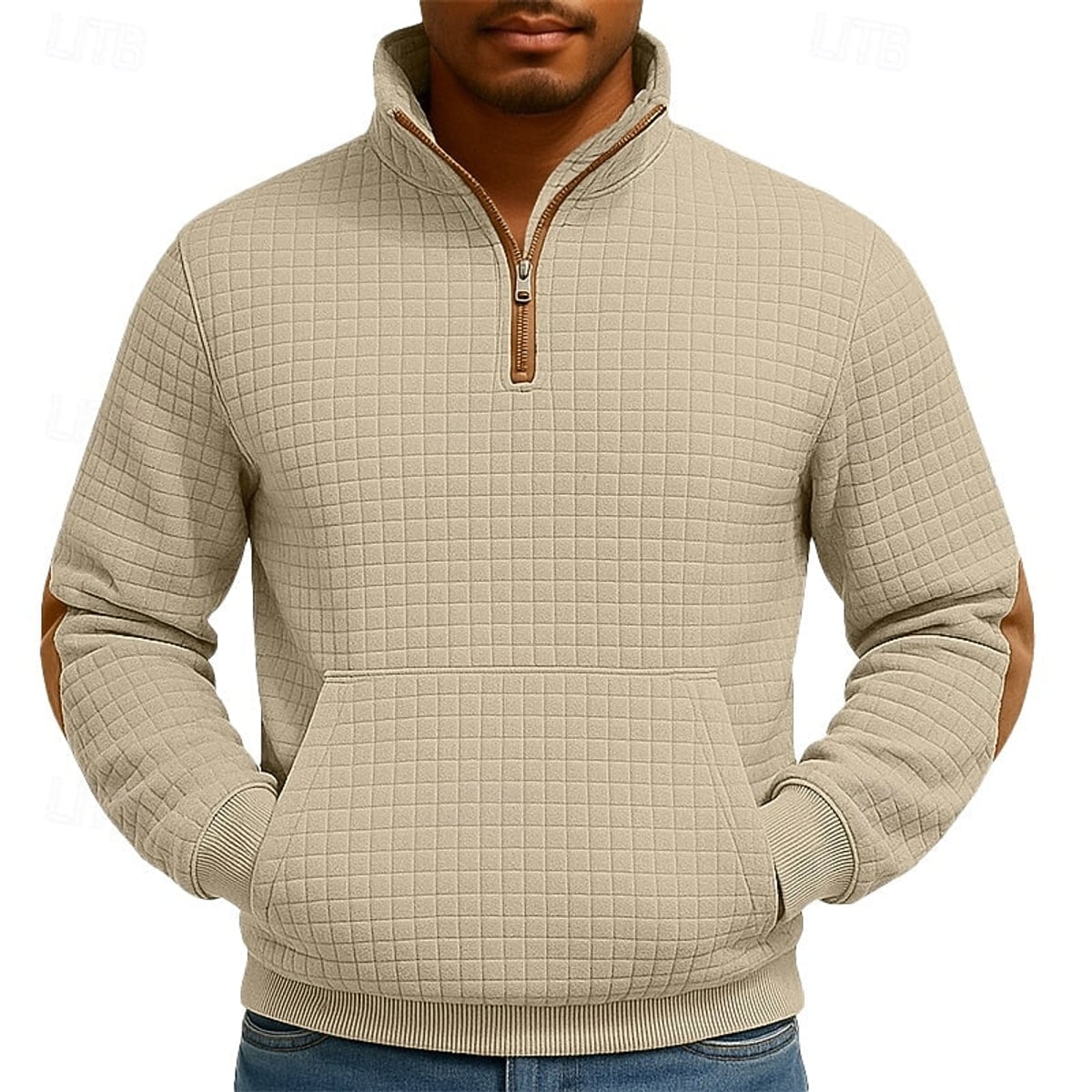 pull homme col zippé texturé en kaki