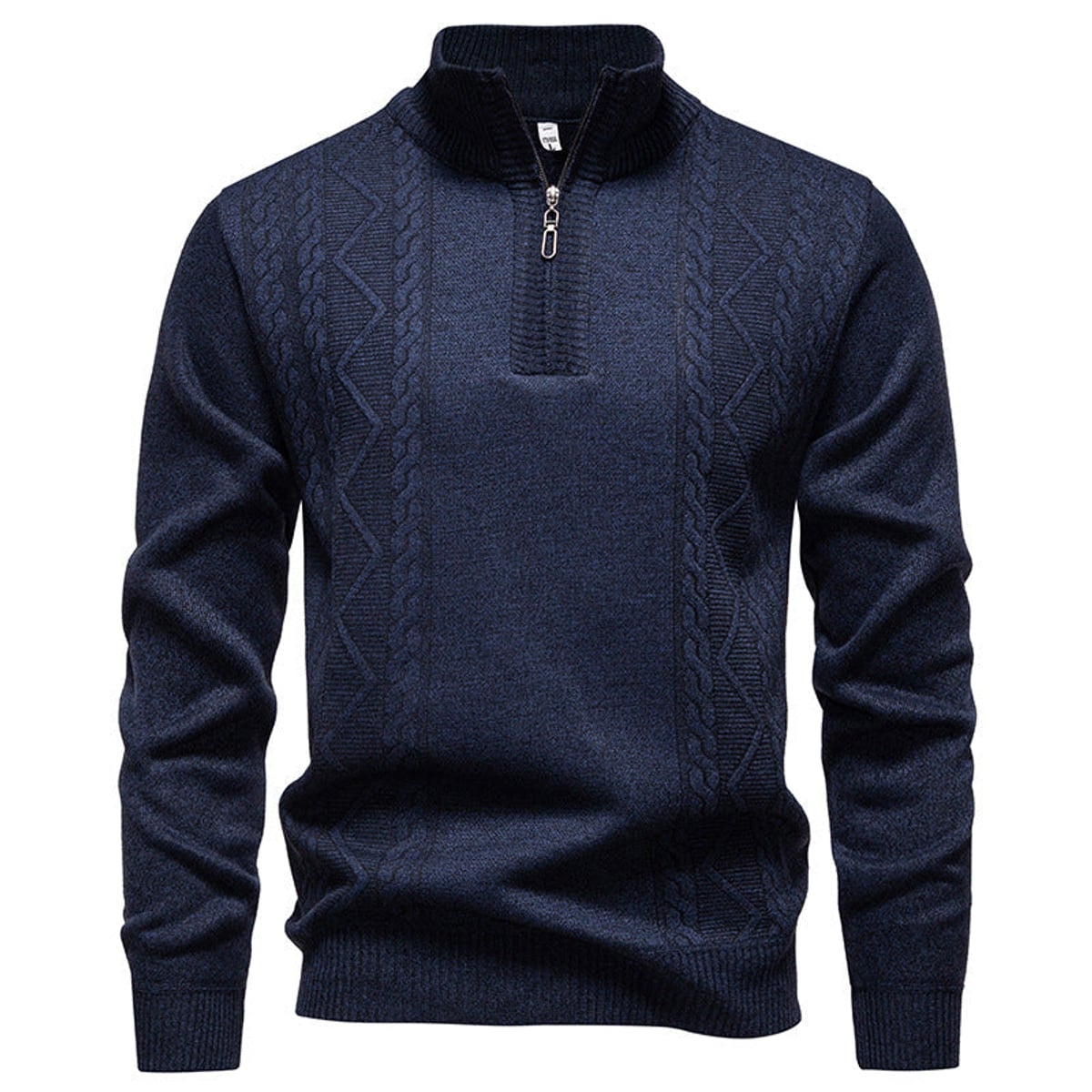 pull homme col zippé torsadé Bleu foncé