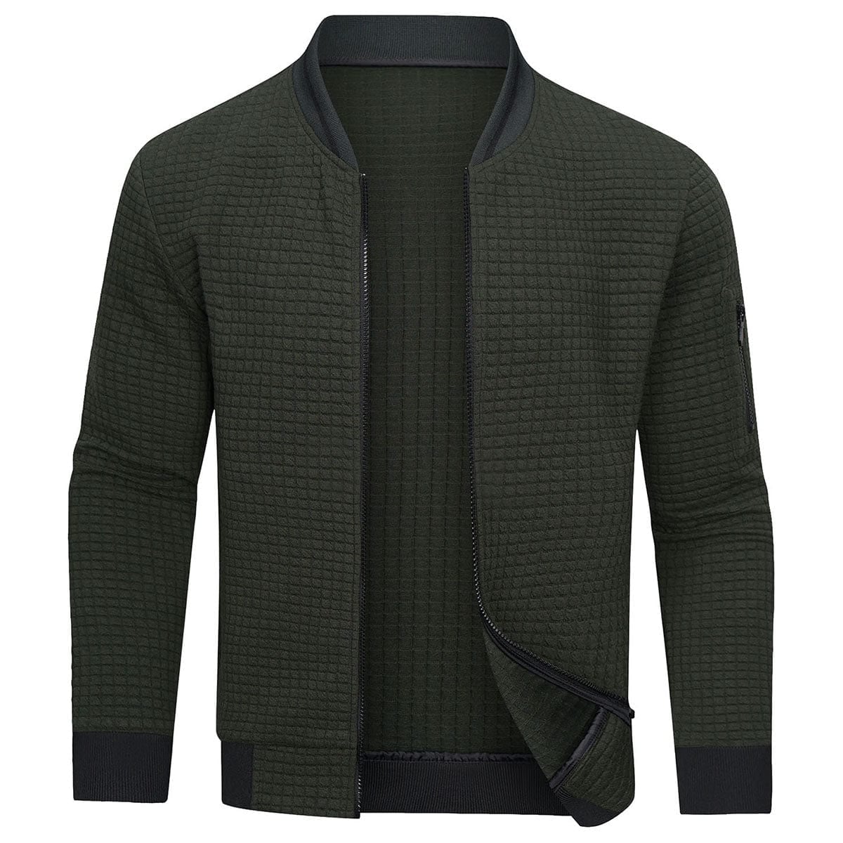 pull homme zippé col montant en vert