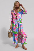 robe chemise femme longue imprimée floral en rose