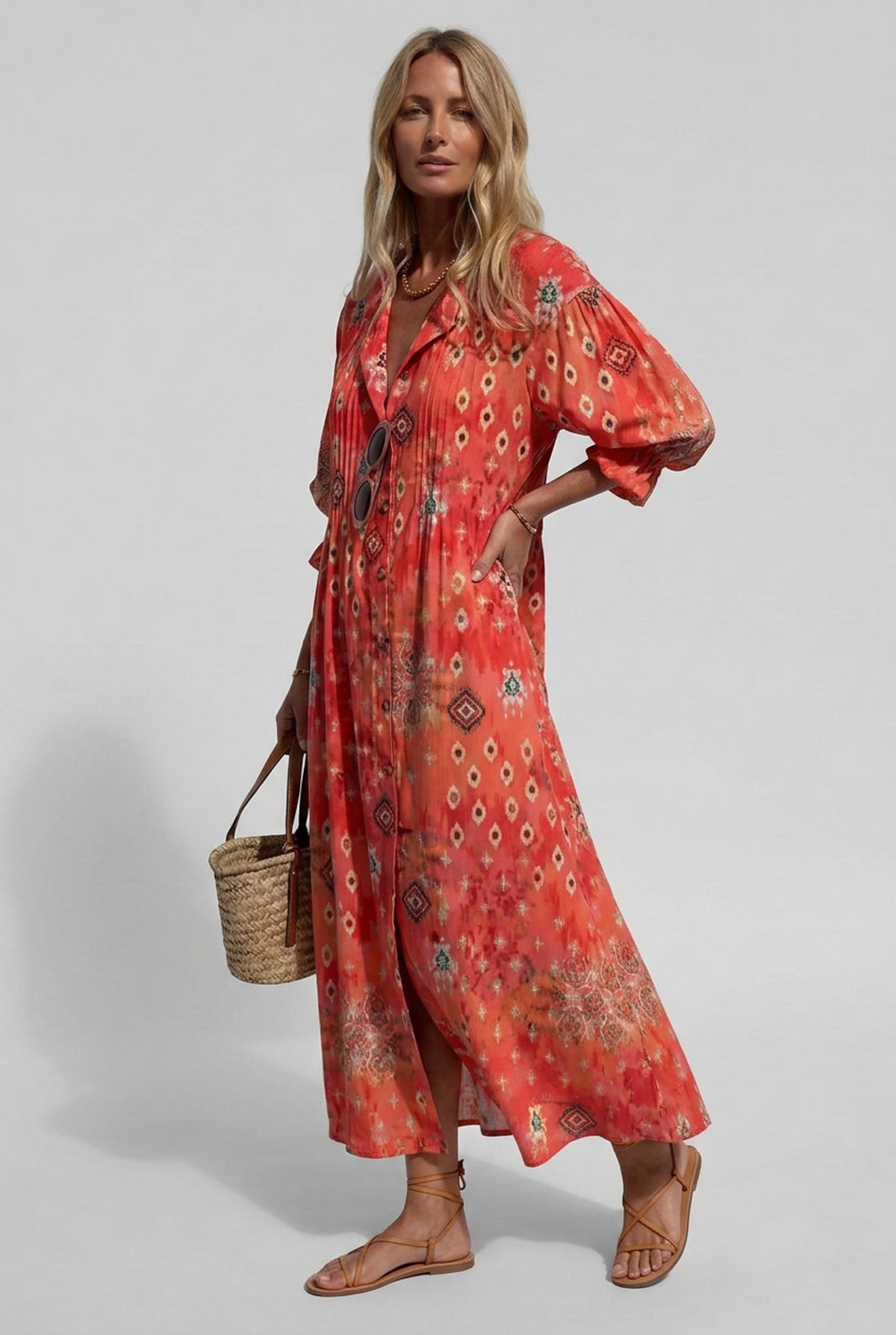 robe chemise femme longue imprimée floral en rouge