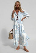 robe chemise femme longue imprimée floral en bleu ciel