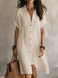 robe chemise femme mi-longue manches courtes en blanc