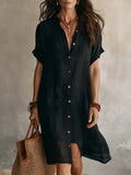 robe chemise femme mi-longue manches courtes en noir
