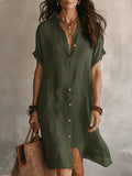 robe chemise femme mi-longue manches courtes en vert
