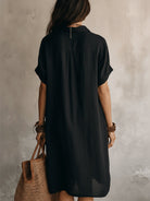 robe chemise femme mi-longue manches courtes en noir
