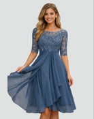 robe de soirée femme col bateau manches mi-longues en bleu