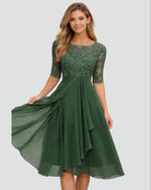 robe de soirée femme col bateau manches mi-longues en vert