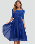 robe de soirée femme col bateau manches mi-longues en bleu marine