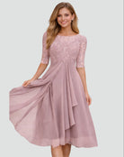 robe de soirée femme col bateau manches mi-longues en rose