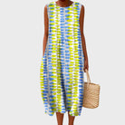 robe d'été femme longue col rond sans manches en multicolore 2