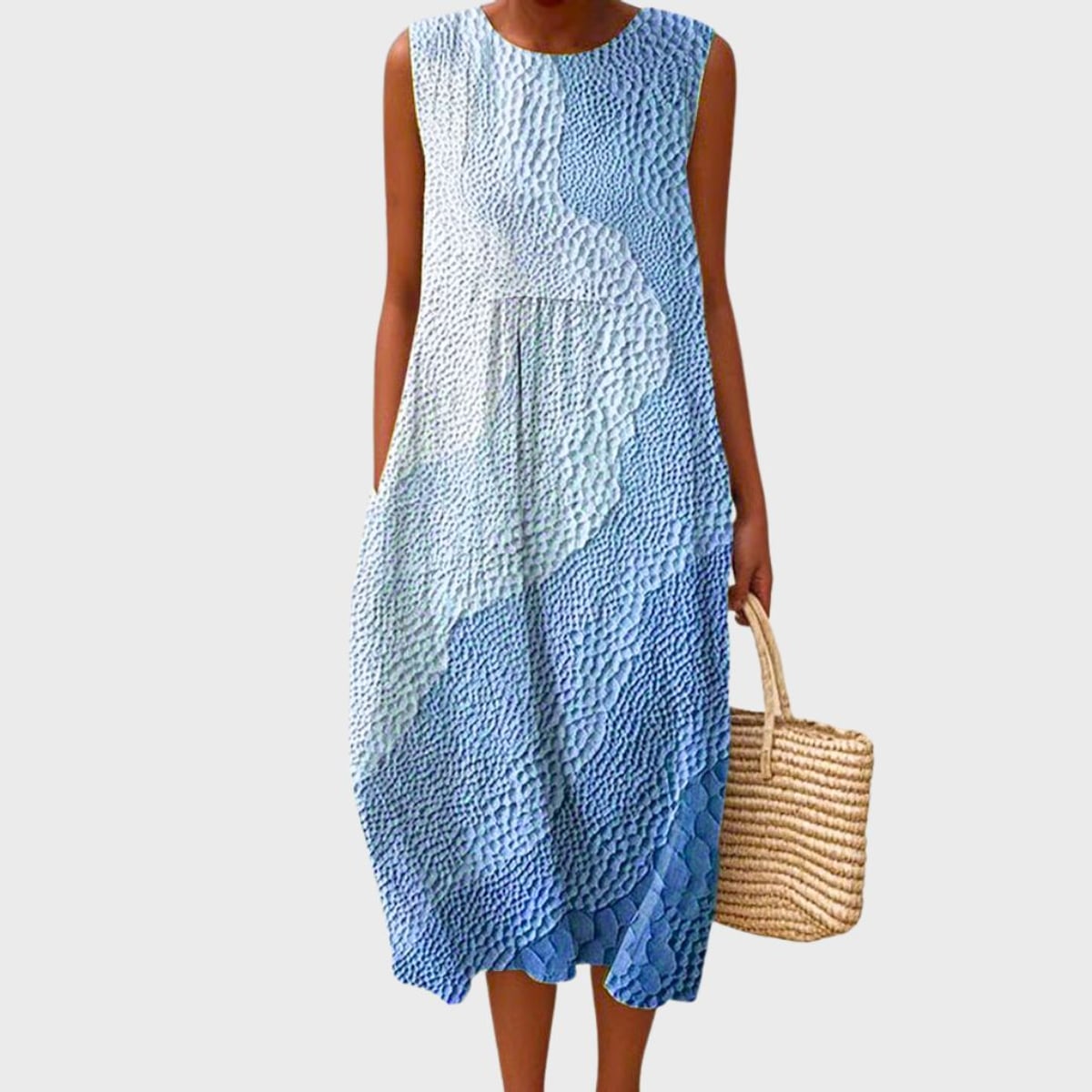 robe d'été femme longue col rond sans manches en bleu 1