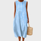 robe d'été femme longue col rond sans manches en bleu 2