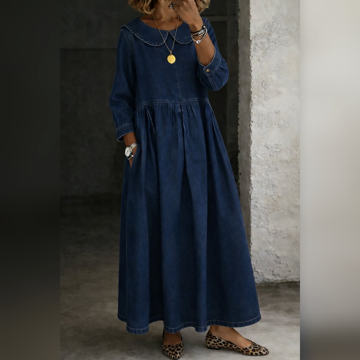 robe femme col claudine coupe droite en marine