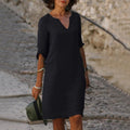 robe femme col en v manches trois-quarts en noir