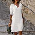 robe femme col en v manches trois-quarts en blanc
