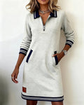 robe femme col polo zippé manches longues en gris
