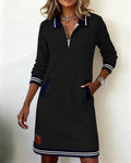 robe femme col polo zippé manches longues en noir