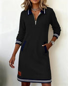 robe femme col polo zippé manches longues en noir